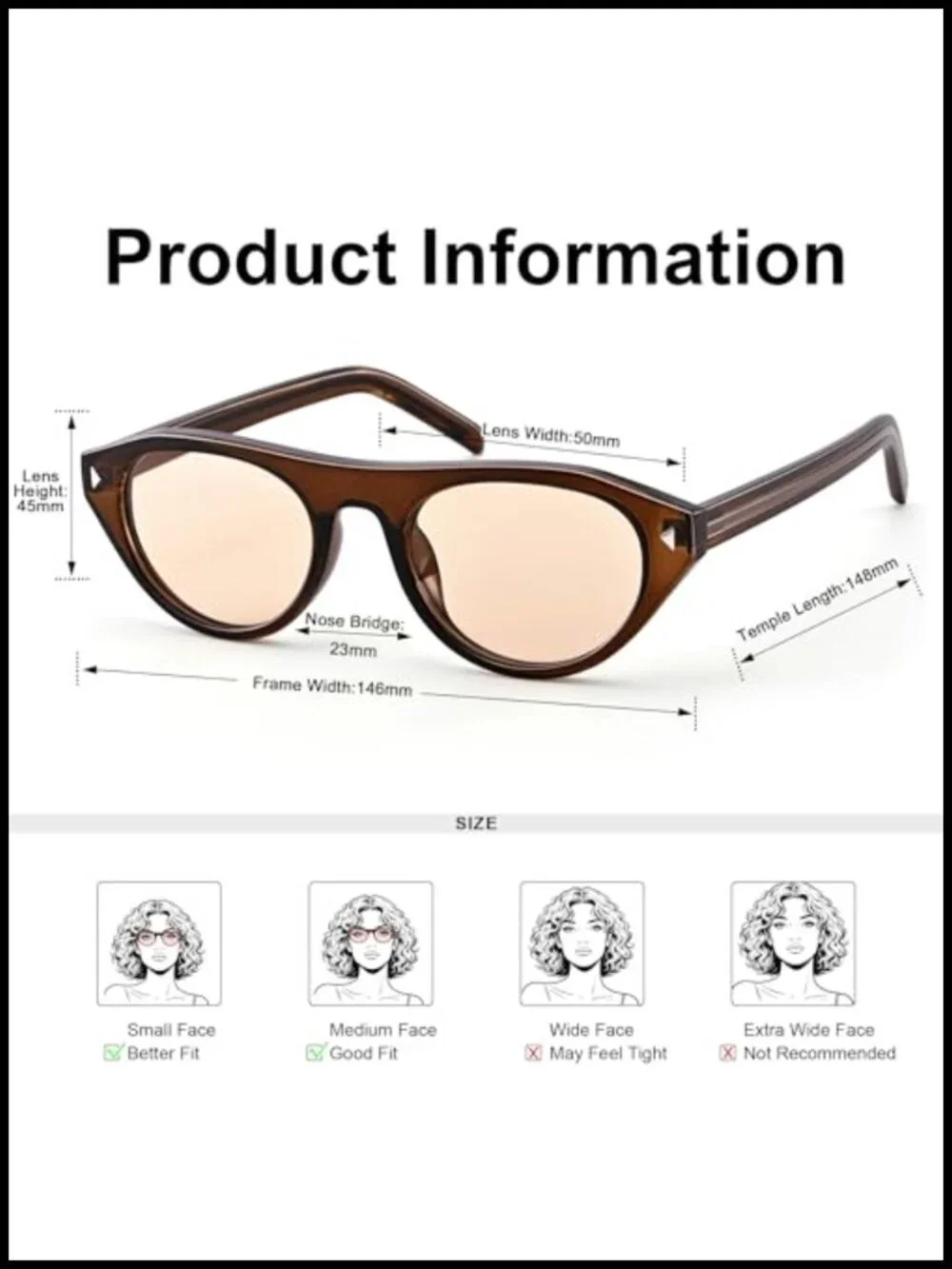 Retro Small Oval Cat Eye Sunglasses UV400 Protection Lightweight Narrow Frame